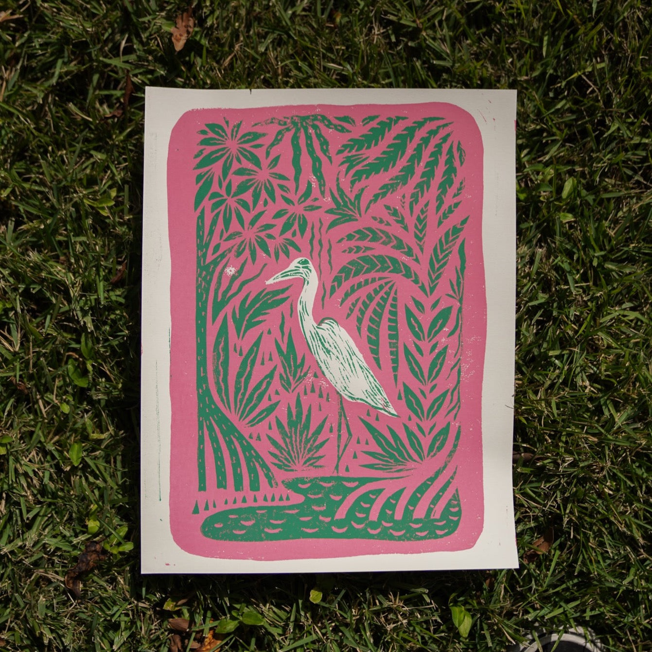 Crane Lino Block Print