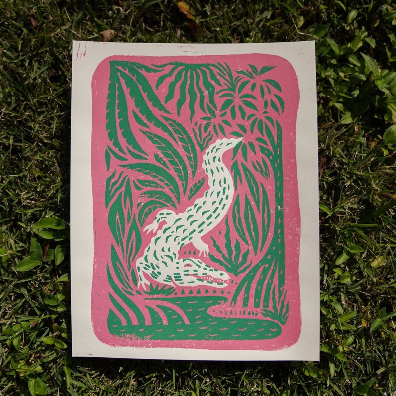 Alligator Lino Block Print